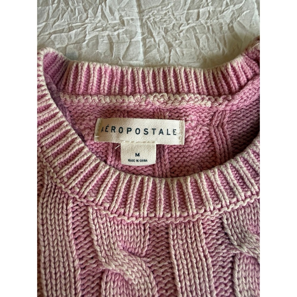 Aeropostale Womens Pink Cream Cable Knit Crewneck Sweater Y2K Pullover Medium
